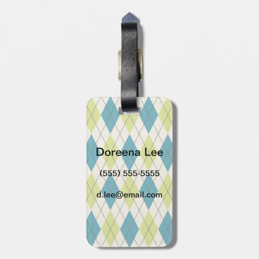 Étiquette À Bagage Jacquard Bleu Et Vert (Dos Vertical)