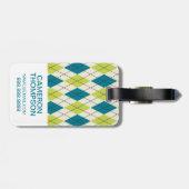 Étiquette À Bagage Jacquard bleu et vert de photo faite sur commande (Dos horizontal)