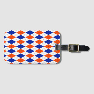 Étiquette À Bagage Jacquard orange et bleu diamant