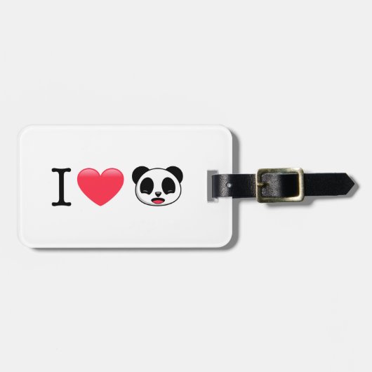 Étiquette À Bagage J'ai le coeur Panda sur blanc (Devant horizontal)