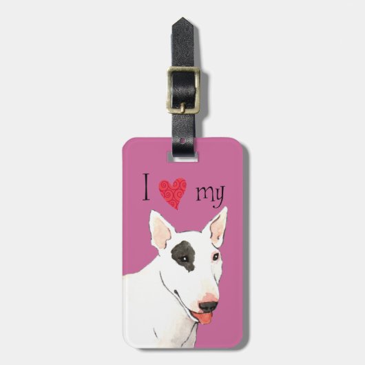 Étiquette À Bagage J'aime mon Bull Terrier (Devant Vertical)