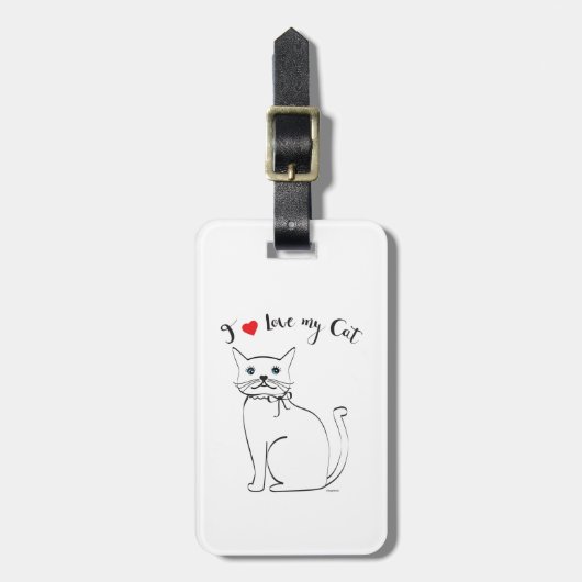 Étiquette À Bagage J'aime mon chat, mignonne, Cool (Devant Vertical)