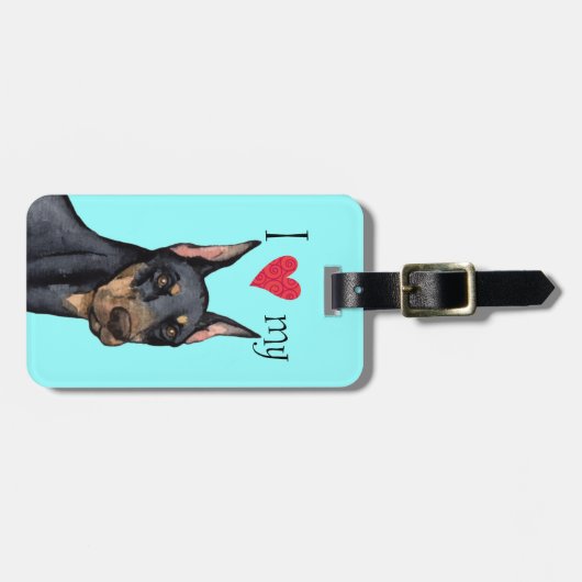 Étiquette À Bagage J'aime mon dobermann (Devant horizontal)