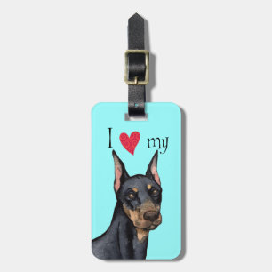 Étiquette À Bagage J'aime mon dobermann