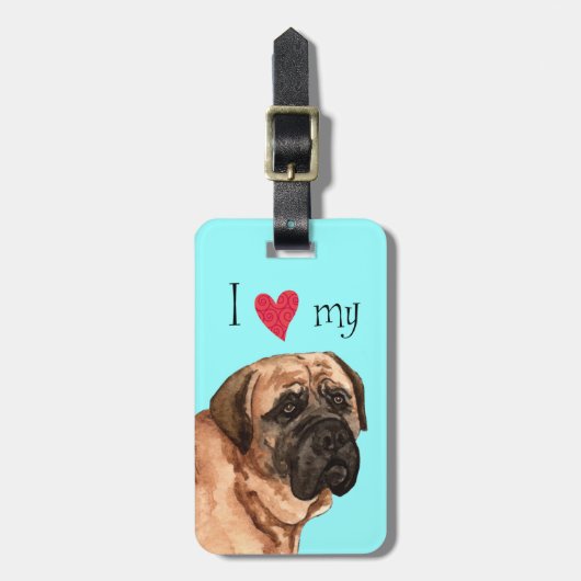 Étiquette À Bagage J'aime mon mastiff (Devant Vertical)