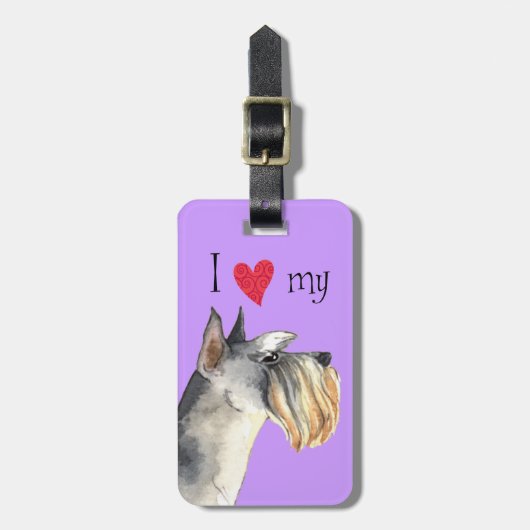 Étiquette À Bagage J'aime mon Schnauzer miniature (Devant Vertical)