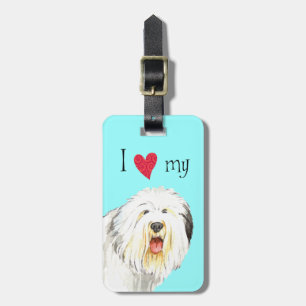 Étiquette À Bagage J'aime mon vieux chien de berger anglais