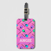 Étiquette À Bagage J'aime Pickleball rose (Devant Vertical)