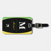 Étiquette À Bagage Jamaïque Couleurs Vert Or Caraïbes Nom Monogramme (Devant horizontal)