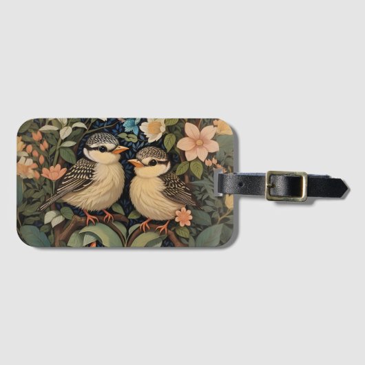 Étiquette À Bagage Jardin botanique de deux mignons bébés oiseaux (Devant Horizontal)