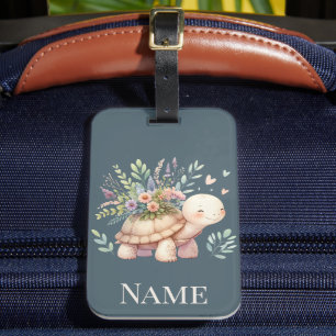 Étiquette À Bagage Jardin de Cottage Tortue Aquarelle