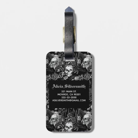 Étiquette À Bagage Jardin de crâne d'aquarelle (Dos Vertical)