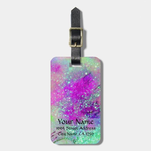Étiquette À Bagage JARDIN DES OMBRES PERDUES - Rose violet Aqua Blue (Devant Vertical)