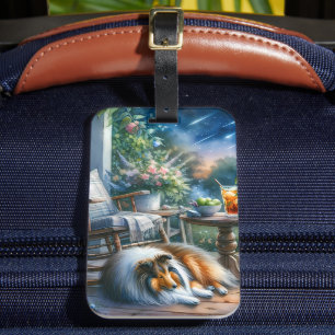Étiquette À Bagage Jardin étoilé sous le porche de la maison Sheltie