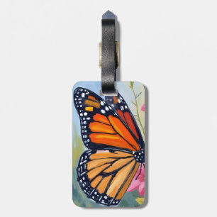 Étiquette À Bagage Jardin Floral Aquarelle Papillon Monarque