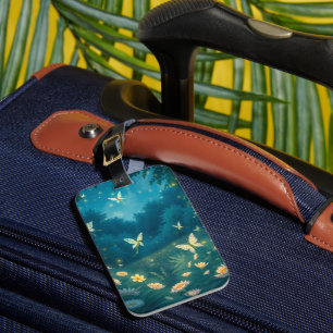 Étiquette À Bagage Jardin nocturne avec des fleurs et des lucioles