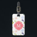 Étiquette À Bagage Jardin romantique Rose Aquarelle Fleurs Monogramme<br><div class="desc">Jardin romantique aquarelle Fleurs Monogramme</div>