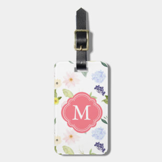 Étiquette À Bagage Jardin romantique Rose Aquarelle Fleurs Monogramme