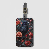 Étiquette À Bagage Jardin Rose du Corbeau Noir (Devant Vertical)