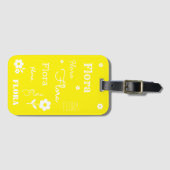 Étiquette À Bagage Jaune aux fleurs blanches, étiquette de bagage Cus (Devant Horizontal)