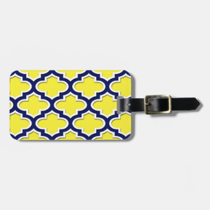 Étiquette À Bagage Jaune, Bleu Marine, Lg Quatrefoil Marocain #3DS