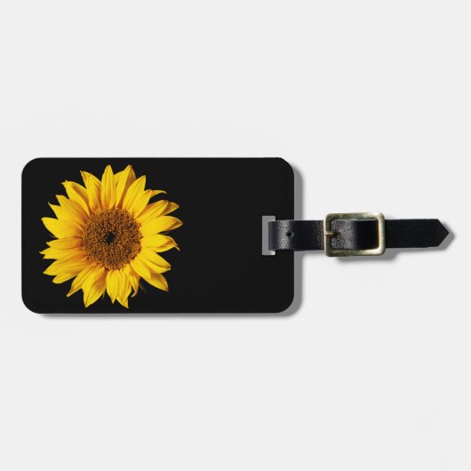 Étiquette À Bagage Jaune de tournesol sur le noir - fleurs (Devant horizontal)