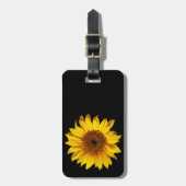 Étiquette À Bagage Jaune de tournesol sur le noir - fleurs (Devant Vertical)