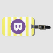 Étiquette À Bagage Jaune ensoleillé rayé monogramme violet (Devant Horizontal)