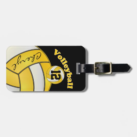 Étiquette À Bagage Jaune et blanc avec Volley-ball sportif noir (Devant horizontal)