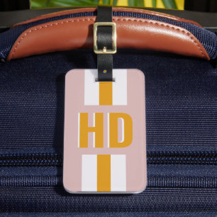 Étiquette À Bagage Jaune et blanc rayé Monogramme ombré rose blush