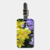 Étiquette À Bagage Jaune et Fleurs Lilac Violettes (Devant Vertical)