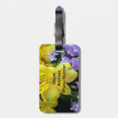 Étiquette À Bagage Jaune et Fleurs Lilac Violettes (Dos Vertical)