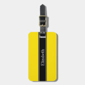 Étiquette À Bagage Jaune, Monogramme de nom Ruban Noir (Devant Vertical)