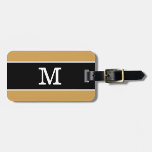 Étiquette À Bagage Jaune Moutarde Moderne Rayé Noir Blanc Monogramme