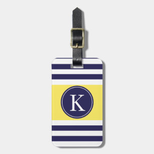 Étiquette À Bagage Jaune personnalisé de marine de motif de rayures