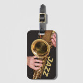 Étiquette À Bagage Jazzman Jouer Du Saxophone Or (Devant Vertical)