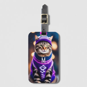 Étiquette À Bagage jazzy hivernal kitty - ajouter monogramme