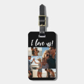 Étiquette À Bagage Je nous aime Script Photo Collage Noir (Devant Vertical)