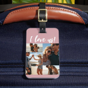 Étiquette À Bagage Je nous aime Script Photo Collage rose