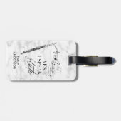 Étiquette À Bagage Je parle Flute Noir Marbre Blanc Monogramme (Dos horizontal)