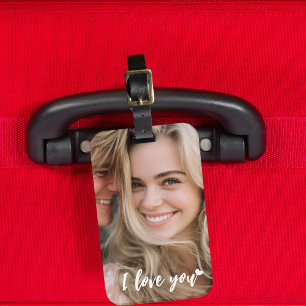 Étiquette À Bagage Je t'aime écriture cœur et photo personnalisée Sim