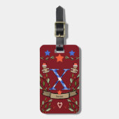 Étiquette À Bagage Je voyage pour Noël monogramme "X" avec nom (Devant Vertical)