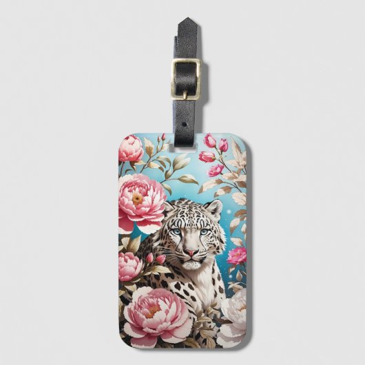 Étiquette À Bagage Jeu De Léopard Des Neiges Et Pies Roses (Devant Vertical)