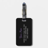 Étiquette À Bagage Jeune Empreinte de léopard, Joli Ruban Violet, Nom (Dos Vertical)