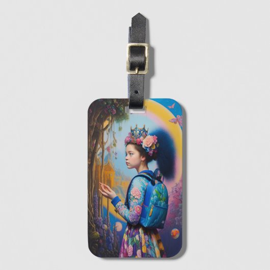 Étiquette À Bagage Jeune fille en forêt avec sac à dos (Devant Vertical)