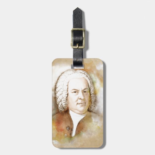 Étiquette À Bagage Johann Sebastian Bach Portrait en beige (Devant Vertical)