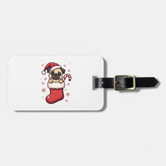 Étiquette À Bagage Joie de Santa Pug (Devant horizontal)