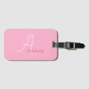 Étiquette À Bagage Joli Amusant Moderne Fille Rose Monogramme