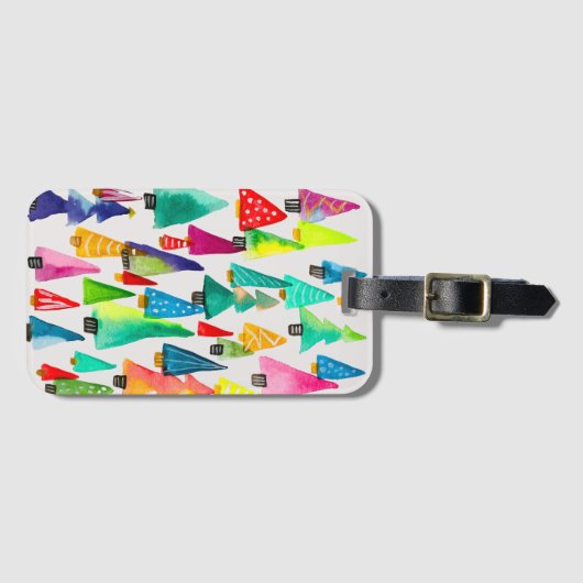 Étiquette À Bagage Joli aquarelle arbres de Noël (Devant Horizontal)