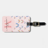 Étiquette À Bagage Joli arc-en-ciel Script Monogramme Boho rose (Devant horizontal)